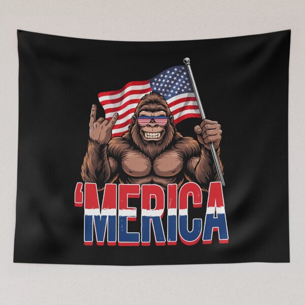 Item preview, 'Merica Bigfoot Muscular Rock On Design v14 designed and sold by DarylWelsh2024.