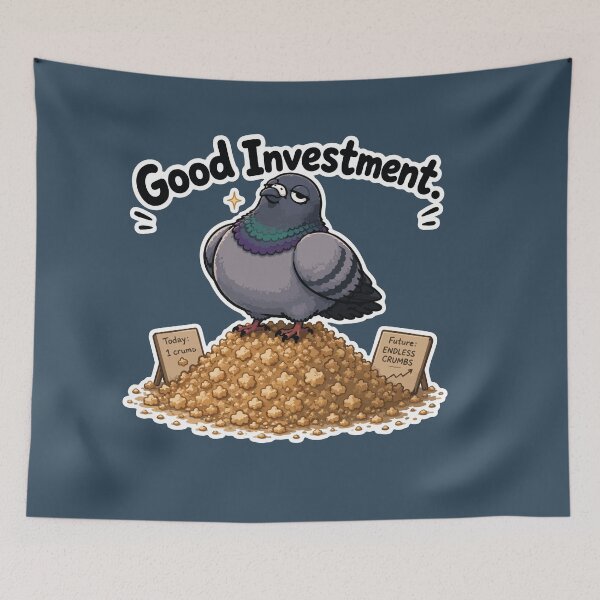 Item preview, Good Investment Funny Pigeon Bread Crumbs Cartoon Sticker designed and sold by SimplePoDesign.