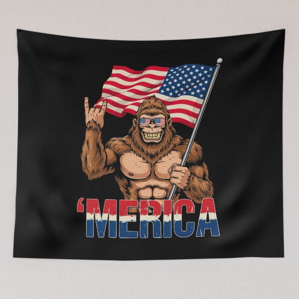 Item preview, 'Merica Bigfoot Muscular Rock On Design v15 designed and sold by DarylWelsh2024.