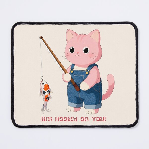 Item preview, Cute Pink Cat Fishing a Koi Fish Cartoon designed and sold by BLUESKY11a.