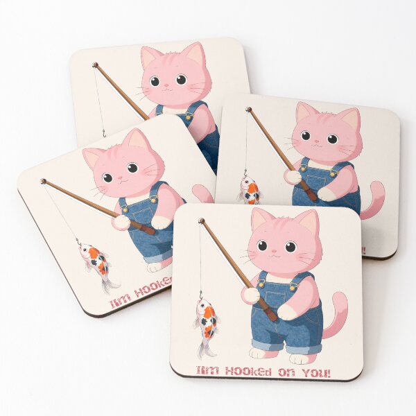 Item preview, Cute Pink Cat Fishing a Koi Fish Cartoon designed and sold by BLUESKY11a.