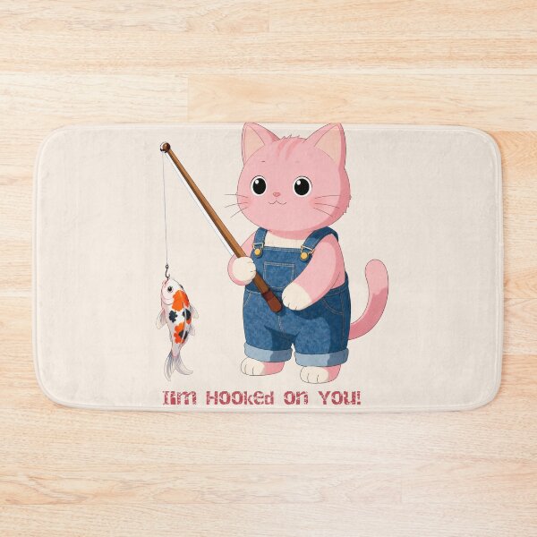 Item preview, Cute Pink Cat Fishing a Koi Fish Cartoon designed and sold by BLUESKY11a.