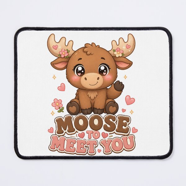 Item preview, Moose To Meet You Cute Kawaii Moose with Flowers designed and sold by BoosterShop.
