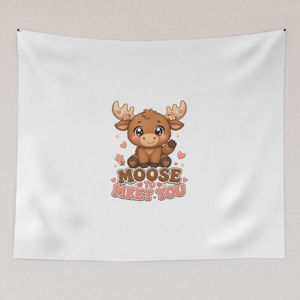 Item preview, Moose To Meet You Cute Kawaii Moose with Flowers designed and sold by BoosterShop.