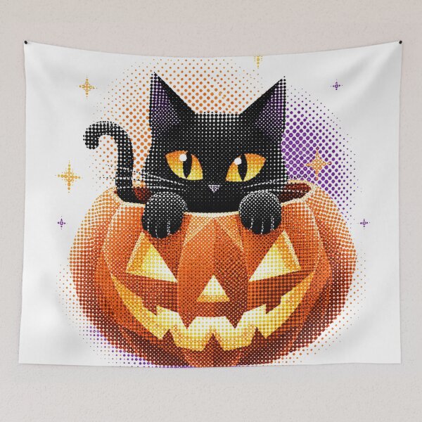 Item preview, Cute Black Cat Inside Pumpkin Halftone designed and sold by xMErCUrY03x.