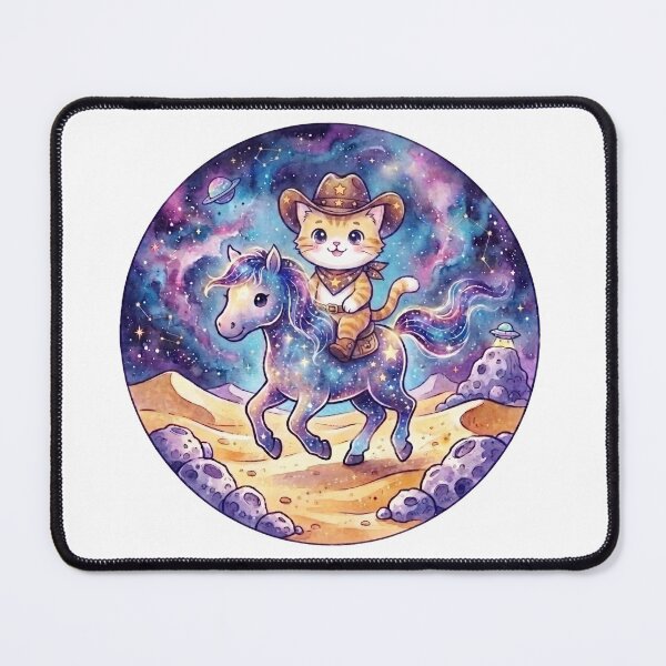 Item preview, Cute Cosmic Cowboy Cat Riding Galaxy Pony | Kawaii Space Western Animal | Fantasy Nursery Decor | Kids Gift designed and sold by Cosmic Doodle Co..