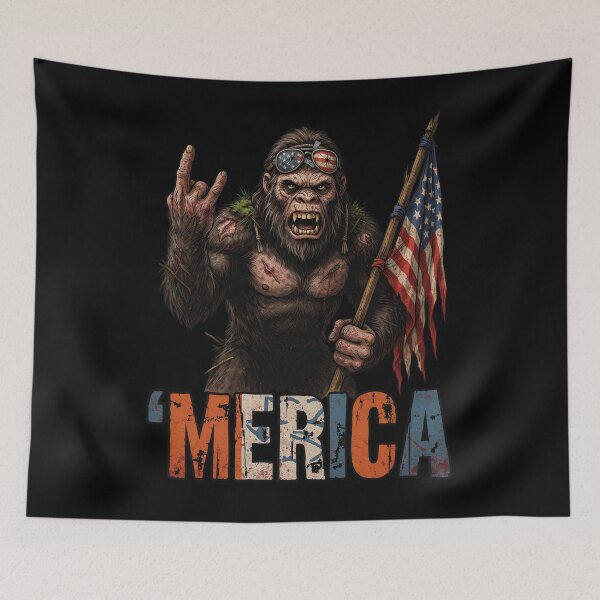 Item preview, 'Merica Bigfoot Muscular Rock On Design v16 designed and sold by DarylWelsh2024.