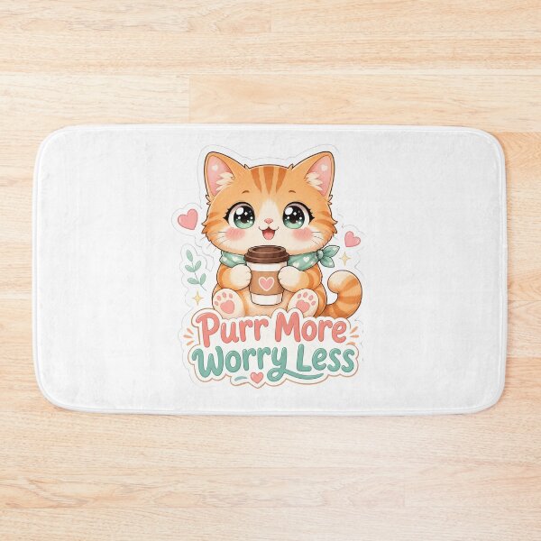 Item preview, Purr More Worry Less Cute Kawaii Cat designed and sold by BoosterShop.