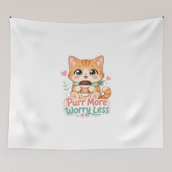 Item preview, Purr More Worry Less Cute Kawaii Cat designed and sold by BoosterShop.
