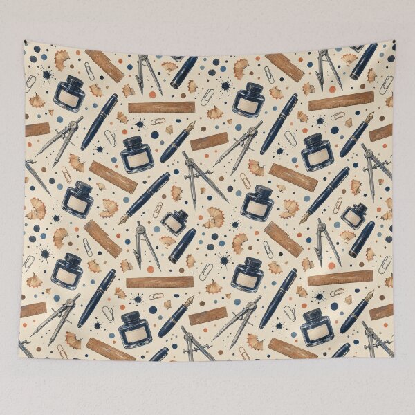 Item preview, Gouache Drafting Tools Tossed Pattern designed and sold by VerdantStudio.