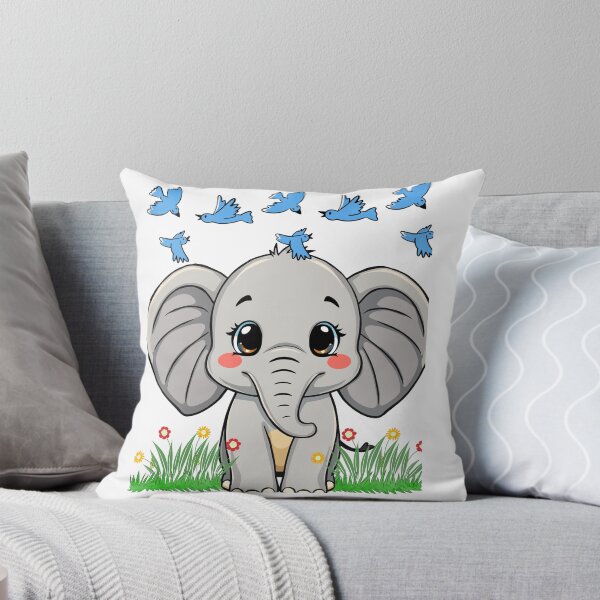 Item preview, Cute Baby Elephant with Blue Birds | Kawaii Animal Cartoon Design designed and sold by     Fatma Creates.