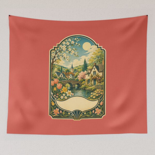 Item preview, Vintage Cottagecore Village Design – Retro Spring Art Deco Illustration designed and sold by MagicMakerPh.