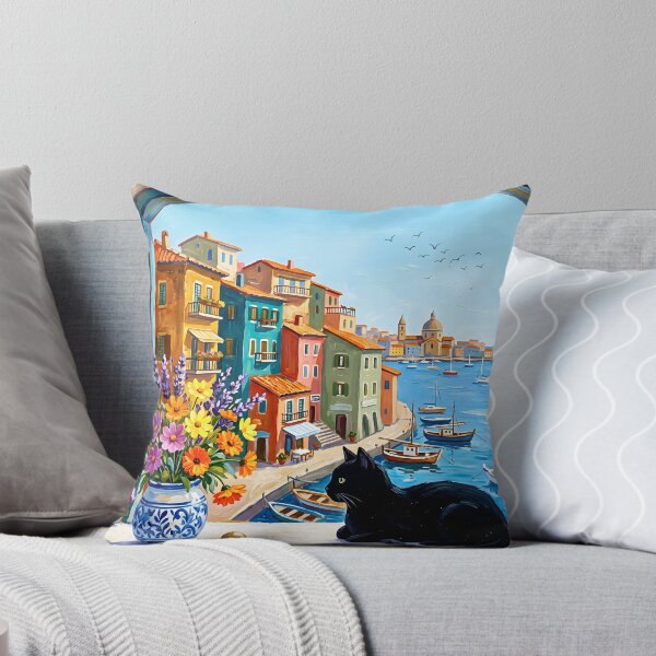 Item preview, Black Cat Mediterranean Window View Art designed and sold by Timegraf.