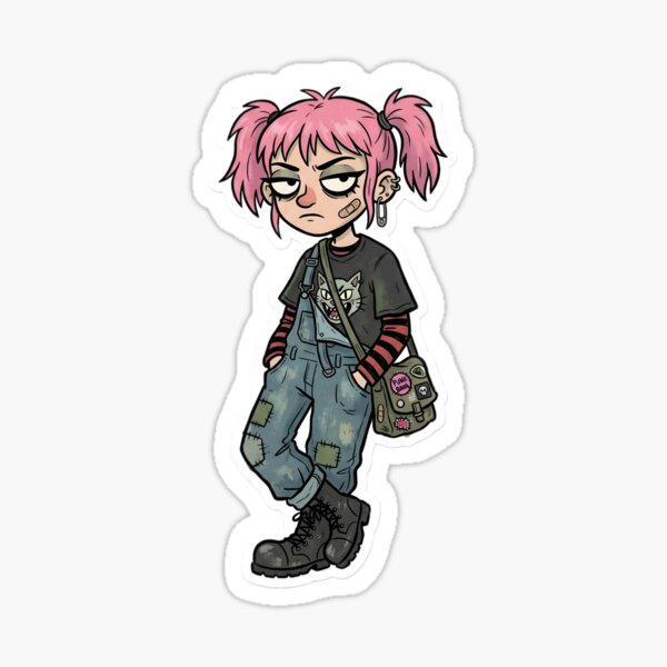 Item preview, Cute Punk Goth Girl Cartoon | Emo Alternative Fashion | Grunge Kawaii Character | Streetwear Illustration | Gothic Sticker Design designed and sold by Bhaskar Digital Art.