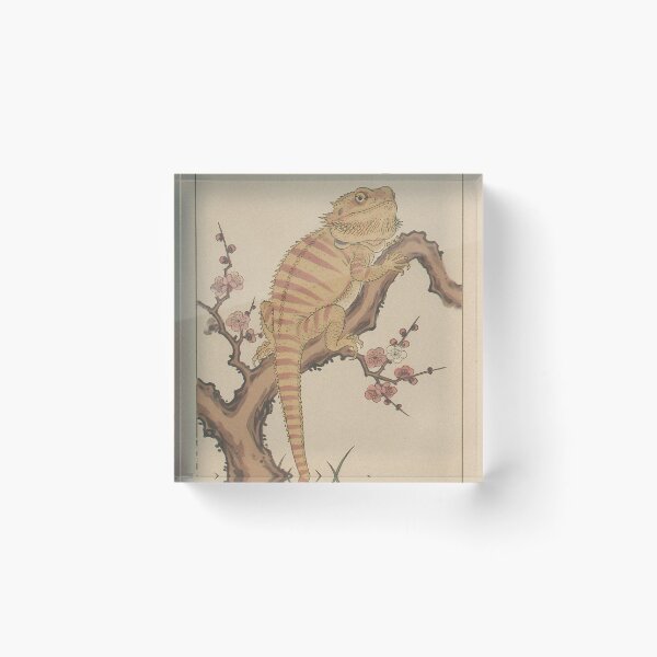 Item preview, Bearded Dragon & Plum Blossom - Japanese Ukiyo-e Woodblock Style Art designed and sold by Ukiyo Creatures.