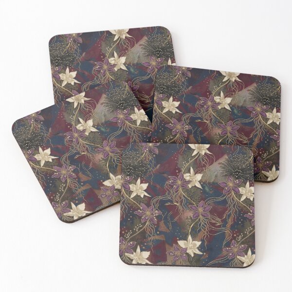 Item preview, Dark Gold and Purple Art Nouveau Floral Pattern designed and sold by WitchyBotanicaArt.