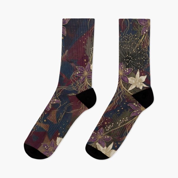 Item preview, Dark Gold and Purple Art Nouveau Floral Pattern designed and sold by WitchyBotanicaArt.