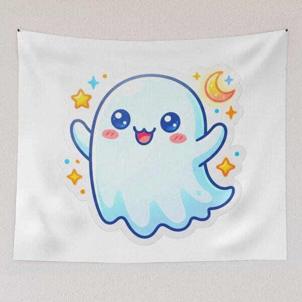 Item preview, Cute Kawaii Ghost Halloween Moon Sticker Design designed and sold by ExploreAura Studio.