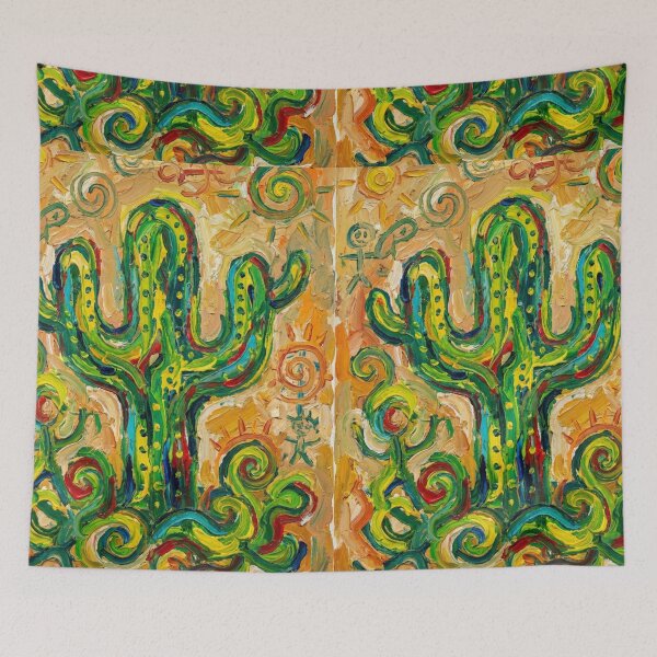 Item preview, Abstract Desert Cactus CoBrA Expressionist Style Fine Art Painting designed and sold by OddlySticky.