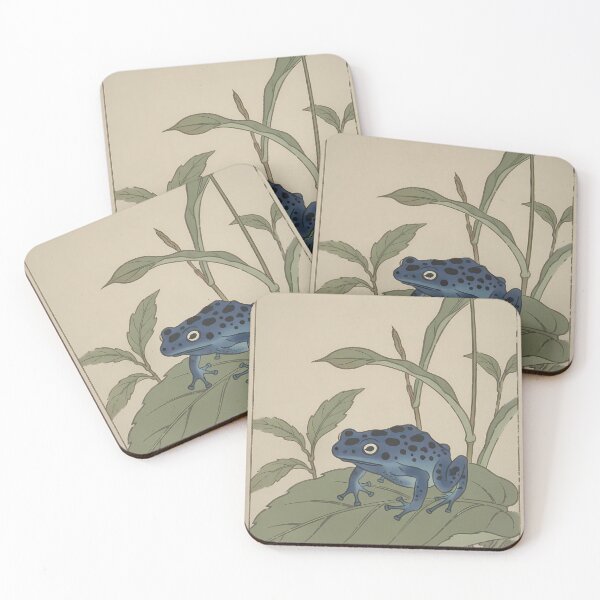 Item preview, Blue Poison Dart Frog & Broad Leaves - Japanese Ukiyo-e Woodblock Style Art designed and sold by Ukiyo Creatures.