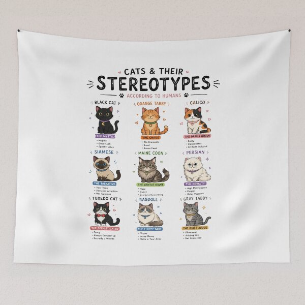 Item preview, Cats & Their Stereotypes According to Humans | Funny Cat Breed Chart | Cat Lover Gift | Cute Cat Shirt designed and sold by RaeaSunShineDesigns.