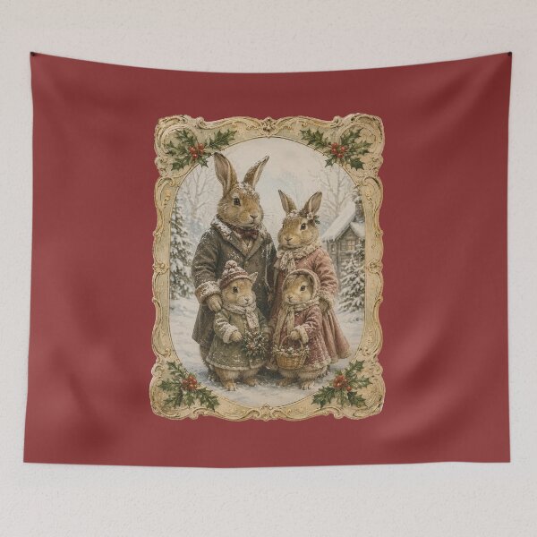 Item preview, Vintage 1910 Rabbit Family Holiday Design – Nostalgic Winter Illustration designed and sold by MagicMakerPh.