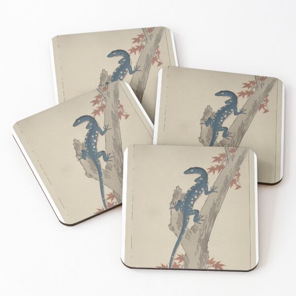 Item preview, Blue Tree Monitor & Maple Leaves - Japanese Ukiyo-e Woodblock Style Art designed and sold by Ukiyo Creatures.
