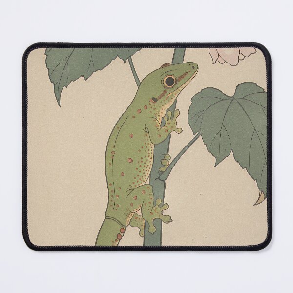 Item preview, Giant Day Gecko & Rose Mallow - Japanese Ukiyo-e Woodblock Style Art designed and sold by Ukiyo Creatures.