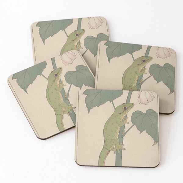 Item preview, Giant Day Gecko & Rose Mallow - Japanese Ukiyo-e Woodblock Style Art designed and sold by Ukiyo Creatures.