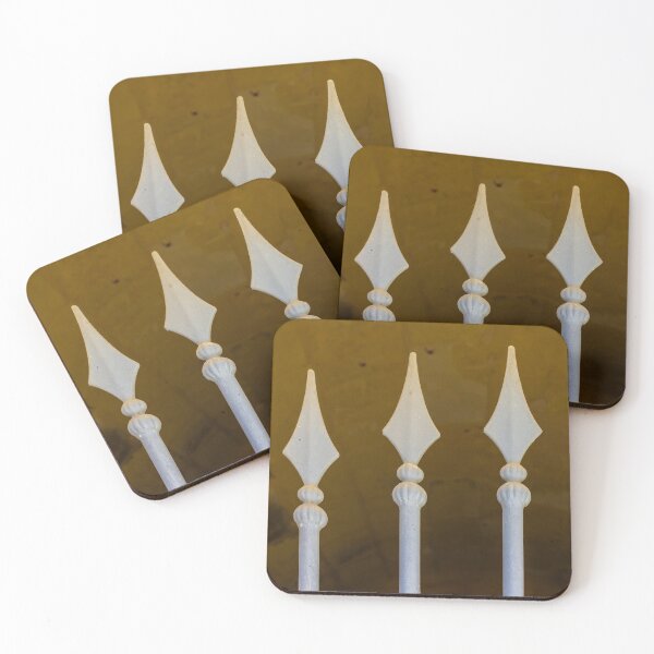 Item preview, Decorative Wrought Iron Fence Spikes Close-Up With Vintage Painted Metal Railing and Architectural Detail designed and sold by Nmallia.
