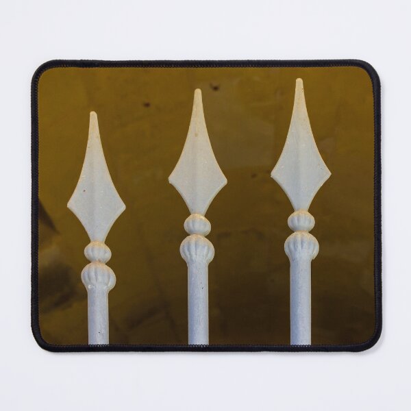 Item preview, Decorative Wrought Iron Fence Spikes Close-Up With Vintage Painted Metal Railing and Architectural Detail designed and sold by Nmallia.