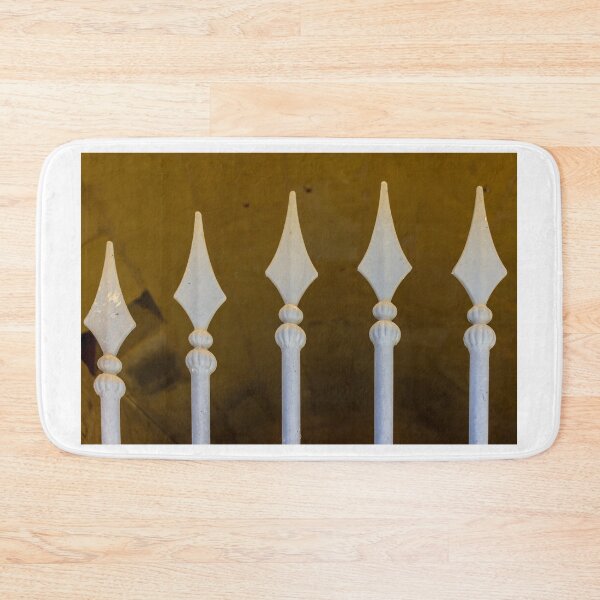 Item preview, Decorative Wrought Iron Fence Spikes Close-Up With Vintage Painted Metal Railing and Architectural Detail designed and sold by Nmallia.