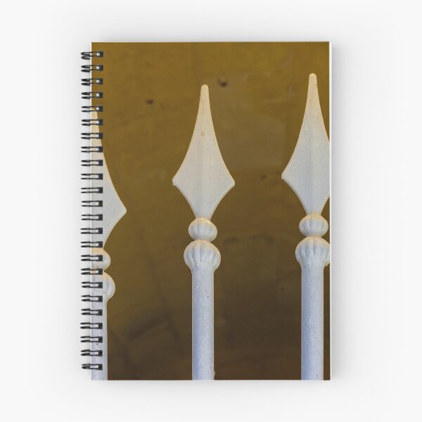 Item preview, Decorative Wrought Iron Fence Spikes Close-Up With Vintage Painted Metal Railing and Architectural Detail designed and sold by Nmallia.