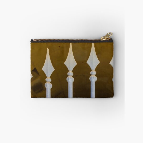 Item preview, Decorative Wrought Iron Fence Spikes Close-Up With Vintage Painted Metal Railing and Architectural Detail designed and sold by Nmallia.