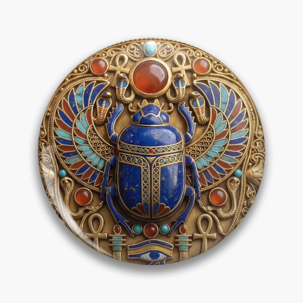 Item preview, Decoración de pared con escarabajo del Antiguo Egipto | Medallón Ankh de lapislázuli dorado | Decoración de la mitología egipcia | Lámina artística para el hogar y la oficina del faraón designed and sold by laughingshirts.