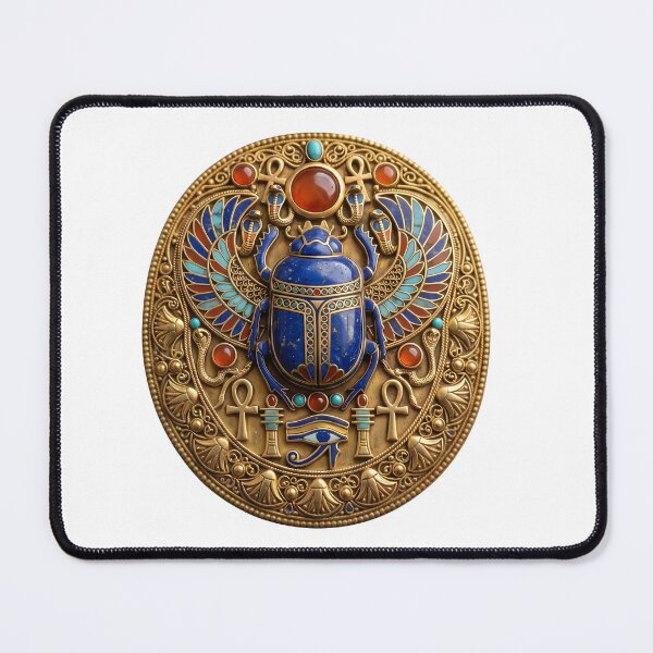 Item preview, Ancient Egyptian Scarab Beetle Wall Art | Gold Lapis Lazuli Ankh Medallion | Egyptian Mythology Decor | Pharaoh Home Office Art Print designed and sold by laughingshirts.