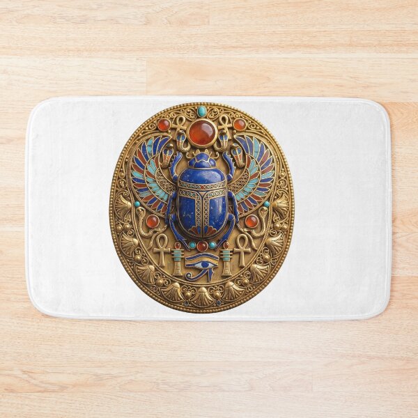 Item preview, Ancient Egyptian Scarab Beetle Wall Art | Gold Lapis Lazuli Ankh Medallion | Egyptian Mythology Decor | Pharaoh Home Office Art Print designed and sold by laughingshirts.
