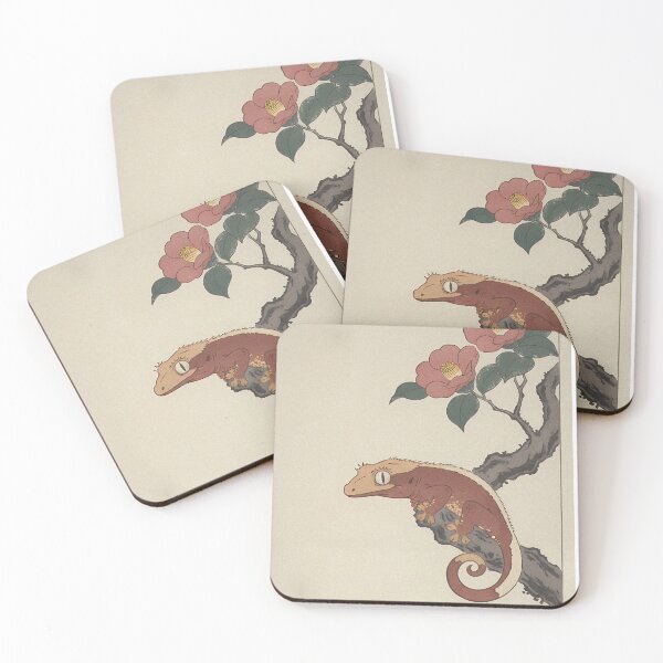 Item preview, Crested Gecko & Camellia - Japanese Ukiyo-e Woodblock Style Art designed and sold by Ukiyo Creatures.