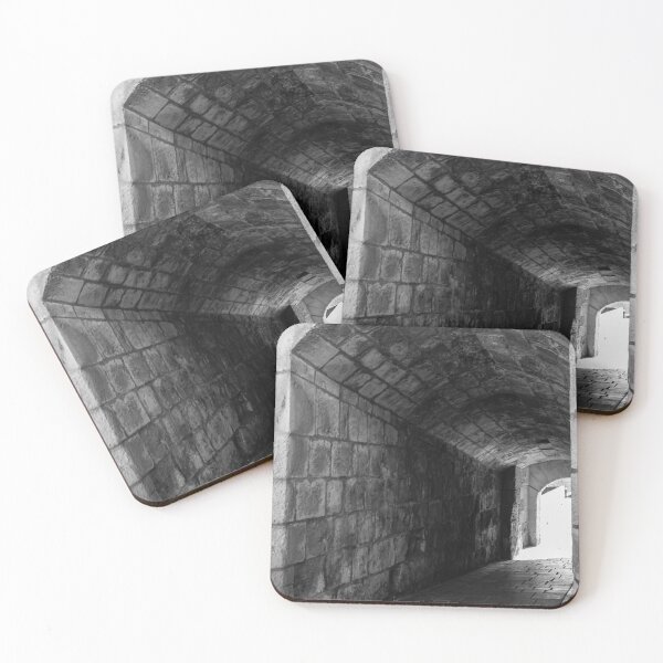 Item preview, Stone Arch Tunnel Passageway in Historic Medieval Corridor, Black And White Architectural Interior designed and sold by Nmallia.