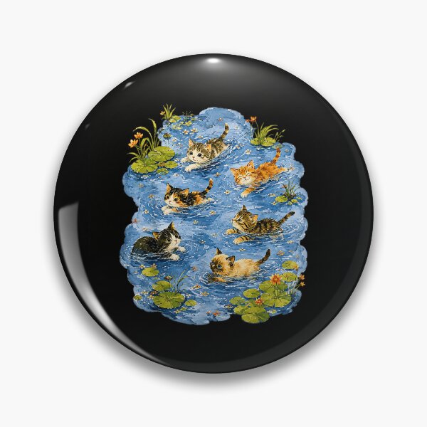 Artikelvorschau, Verspielte Aquarellzeichnungen von schwimmenden Kätzchen im Seerosenteich entworfen und verkauft von NinigFox.