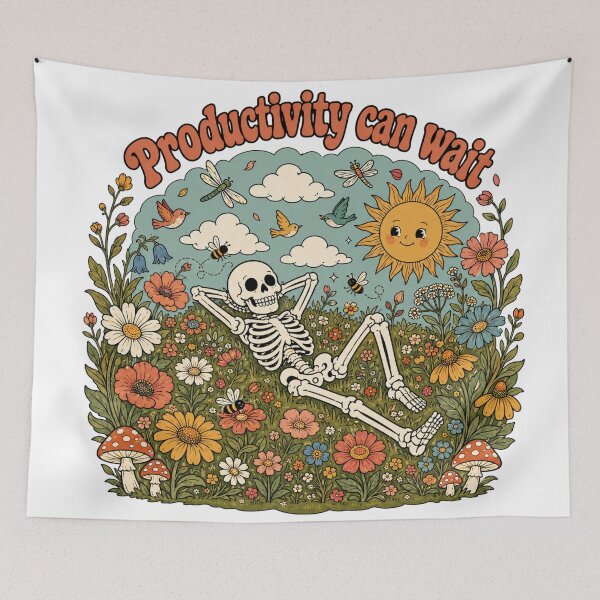 Item preview, Productivity Can Wait Wildflower Skeleton designed and sold by Silvered-Wings.