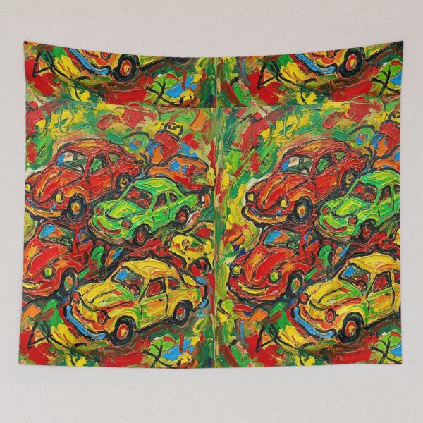 Item preview, Vibrant Old Cars Painting Inspired by CoBrA Expressionist Movement designed and sold by OddlySticky.