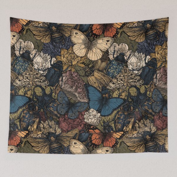 Item preview, Vintage Entomology Insects Butterflies and Crystals Dark Academia Pattern designed and sold by VectorForge.