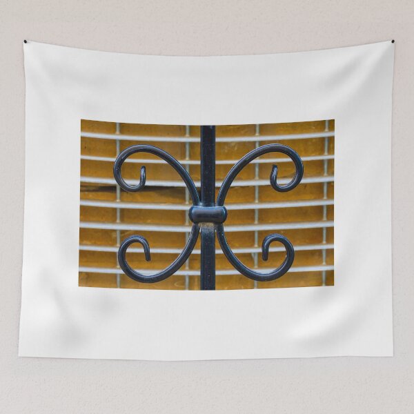Item preview, Ornamental Wrought Iron Gate Scrollwork Detail With Brick Background and Metal Shutter Texture designed and sold by Nmallia.