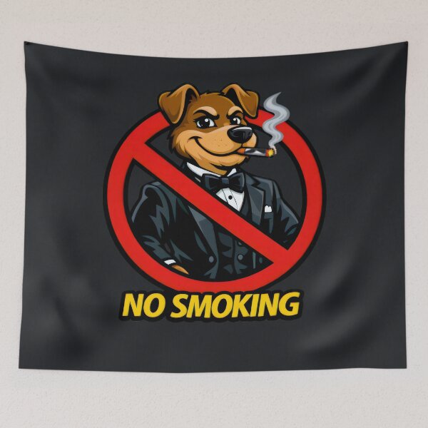 Item preview, No Smoking Dog Sticker – Funny Tuxedo Puppy Cartoon Vector, Classy Dog Gentleman Sign, Cool Smoking Forbidden Garage Wall Art designed and sold by SmartPuns.