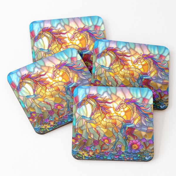 Item preview, Galloping Horses at  Sunset Art – Galloping Horse Stained Glass  Artwork designed and sold by MargaretWiktor.