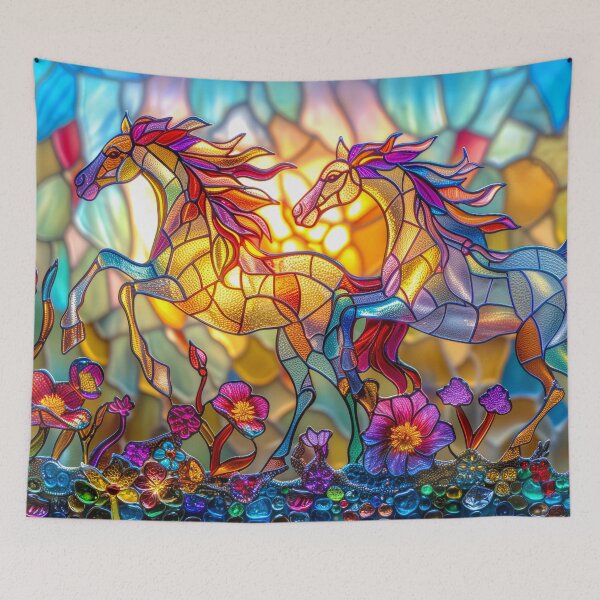 Item preview, Galloping Horses at  Sunset Art – Galloping Horse Stained Glass  Artwork designed and sold by MargaretWiktor.