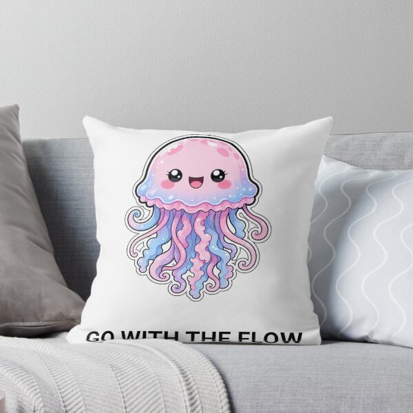Artikelvorschau, Go With The Flow Süße Kawaii Qualle mit Spruch entworfen und verkauft von BoosterShop.