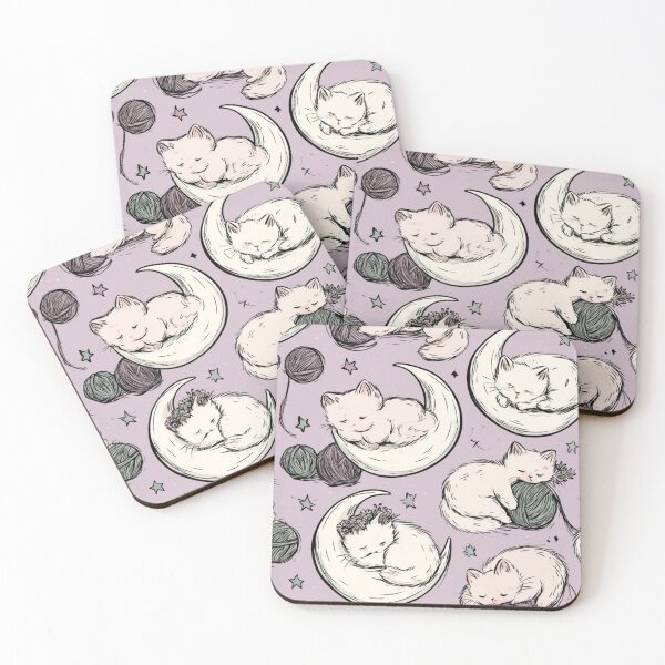 Item preview, Cozy Sleeping Cats on Crescent Moons Cute Pastel Pattern designed and sold by VectorForge.