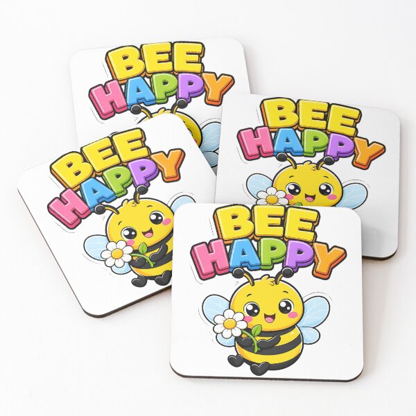 Aperçu de l'œuvre Abeille joyeuse, mignonne et kawaii avec une fleur créée et vendue par BoosterShop.